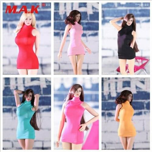 In Stock 1/6 Female High Collar Dress Red Yellow Hip Skirt Clothes JOA-51 Fit 12'' Female Body JIAOU DOLL