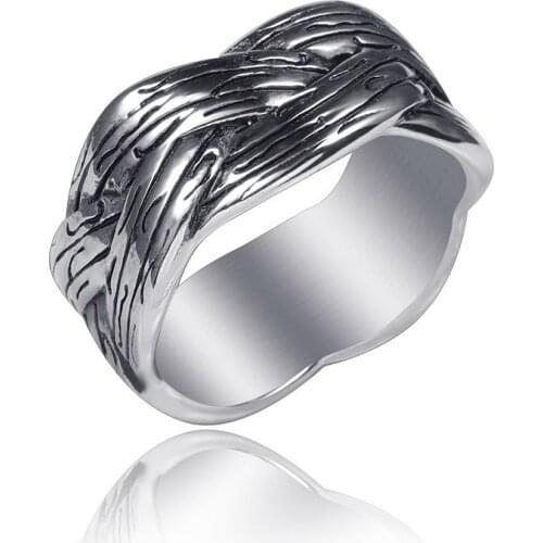 Vintage Geometric Titanium Steel Rings For Men Simple Weave Shape Hip Hop Party Gothic Punk Rings Jewelry Bague Femme