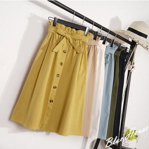 Women Skirts Fashion Sashes Long Summer Skirt High Waist Single-breasted A-Line Office Ladies Skirt Plus Size Casual Beach Skirt