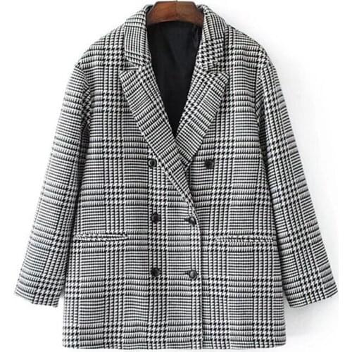 HStar 2020 Spring Plaid Check Houndstooth Women Casual Outwear Double Breasted OL workwear Blazer female Coat