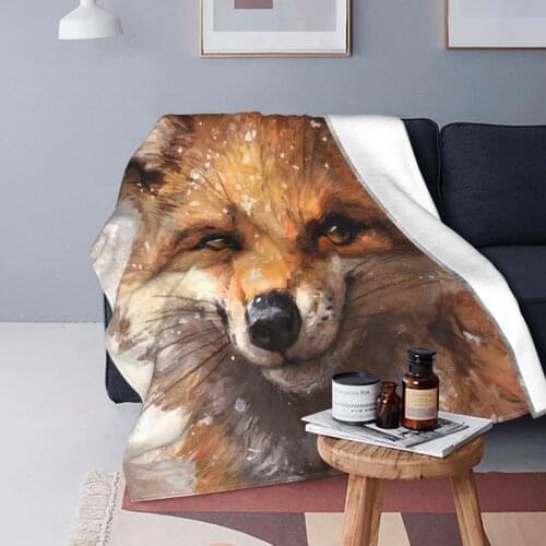 Winter Fox Drawing Blanket Velvet Printed Smart Animal Breathable Super Warm Throw Blanket for Sofa Travel Bedding Throws