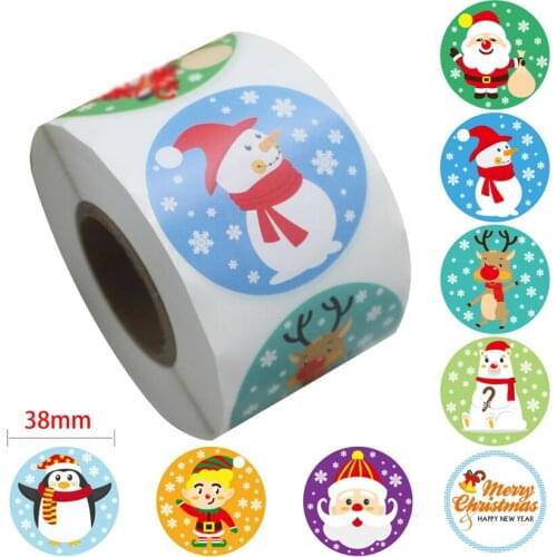 1.5inch Santa Snowman Elk Stickers 100-500pcs Christmas decor Seal Label Stickers for DIY Gift Packaging Cake baking Decoration