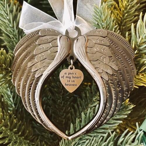 1pc My Heart Is In Heaven Angel Heart Ornament Pendant Christmas Home Decoration Xmas Tree Decor