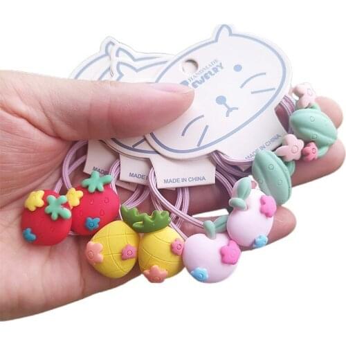 2PCS Cartoon Flowers Fruits Kids Elastic Hair Bands Children Hair Ties Girls Hair Accessories Cute Baby Headwear
