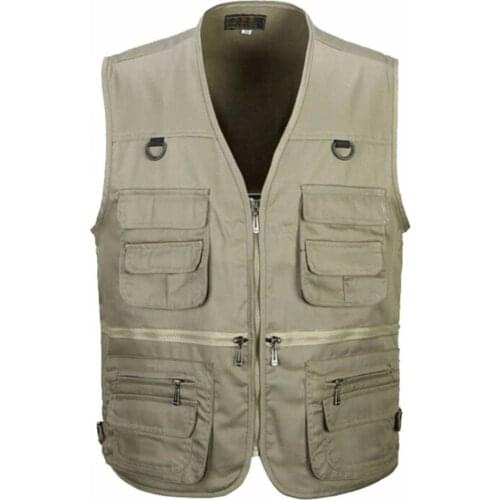 2021 Spring and Autumn Men Vest Army Green waistcoat casual Multi-pocket travel or work wear Durable plus size