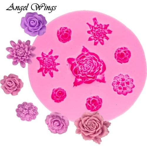 3D Rose flower cake mould chrysanthemum Silicone Mold Sugarcraft dessert Candy Chocolate Fondant Cake Decorating Tools F1364