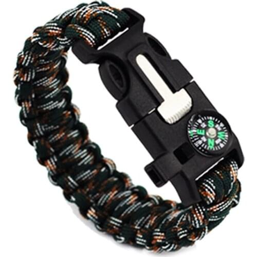 5 in 1 Compass Flintstone Bracelet Outdoor Escape Survival Bracelet Survival Whistle Lifesaving Flintstone Bracelet