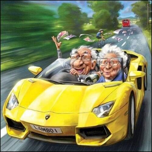 5D Diamond Painting Old Couple Driving Car Happy DIY Diamond Embroidery Cross Stitch Painting Mosaic Rhinestone Picture Decor