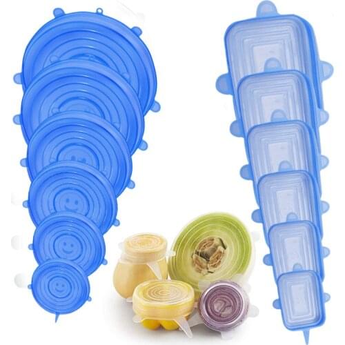 6Pcs Adaptable silicone lids Magic Silicone caps For Food Pot Reusable Washable Food Covers Kitchen Accessorie