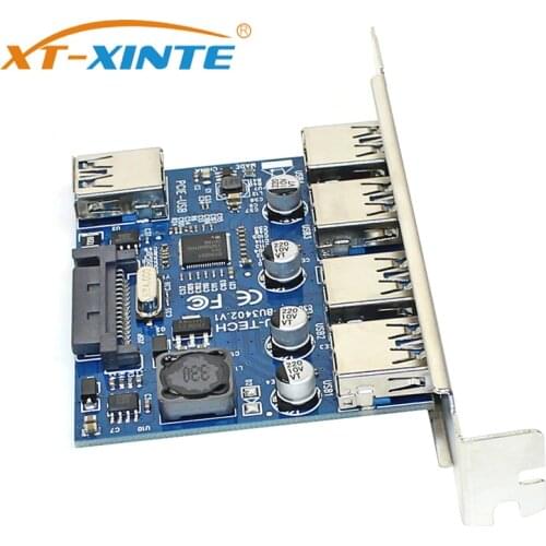XT-XINTE PCIE TO 4 Port USB 3.0 PCI-e Adapter PCI Express USB 3.0 4 port HUB Adapter 5Gbps USB3.0 Cable Riser Card SATA Connect