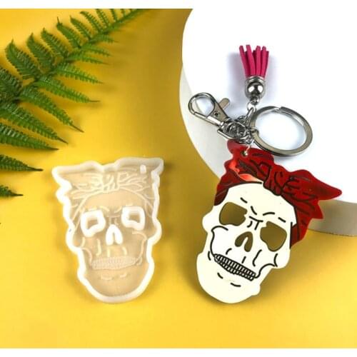 M2EA Halloween Skeleton Keychain Epoxy Resin Mold Shiny Glossy Skull Face Pendant Silicone Mould DIY Crafts Jewelry Mold