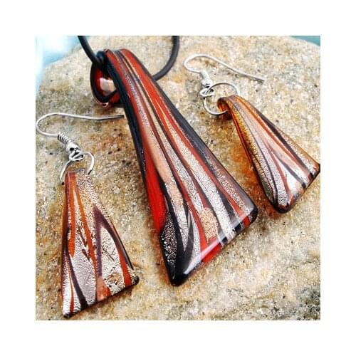 De Bijoux Wholesale 6 Sets Red & Brown broadsword Lampwork Murano Glass Pendant Necklace Earrings Set, Fashion Jewelry Sets