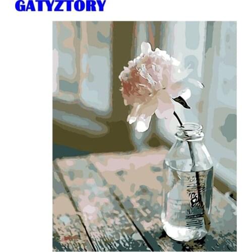 GATYZTORY Framed Oil Painting By Numbers Diy Gift Flower In Bottle Paint On Canvas Home Decor Artcraft HandPainted 50x65cm Craft
