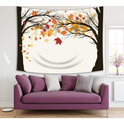 Tapestry Deciduous with Trees Leaves Autumn Forest September Outdoor Environment Nature Theme Art Black Orange Yellow