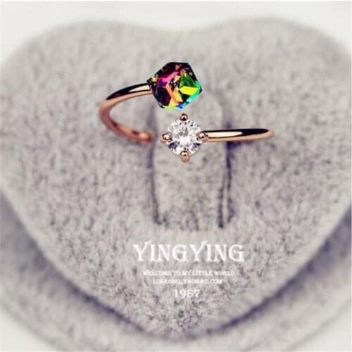 Hot New Fashion Korea valentine rose gold retro fluorescent color glass filled crystal rings rings of people Ms. women