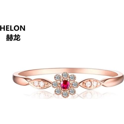 Cute Romantic Women Party Fine Ring Solid 10k Rose Gold Natural Diamonds Ruby Engagement Wedding Ring