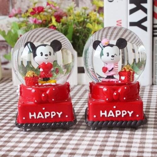 Cartoon Mickey Minnie Crystal Ball Music Box Creative Fashion Home Decorations Birthday Gifts for Children
