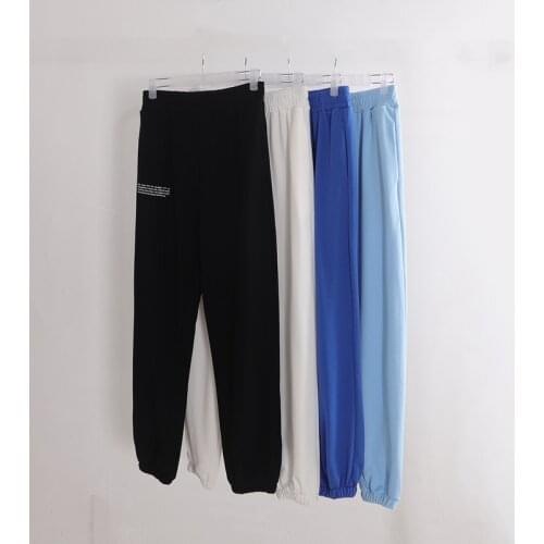Solid Color Baggy Sweatpants For Men 100% Cotton Elastic Waist Drawstring Joggers Spring New Letter Print Couple Casual Pants