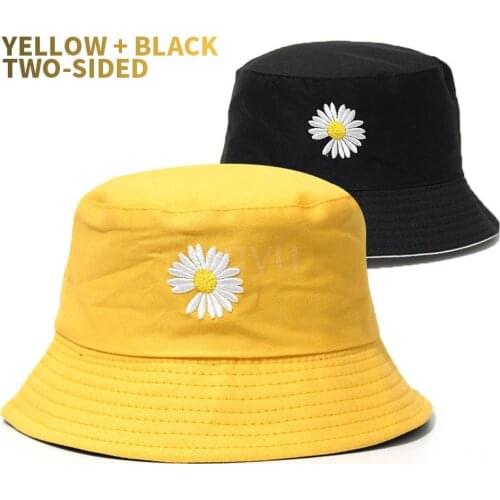 1PC Double-side Summer Hats For Women Harajuku Bucket Hat Fishing Outdoor Cap Women Bucket Fishing Hats Sunscreen Embroidery
