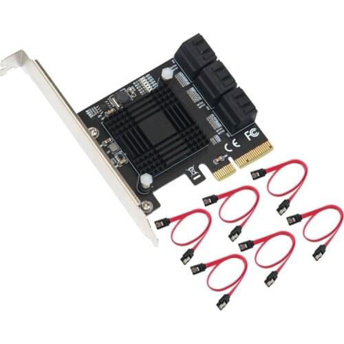 PCIE 4X SATA Card PCI-E 4X to 6-Port SATA3.0 6GB Adapter Card Desktop Hard Drive Expansion Card with SATA Cable
