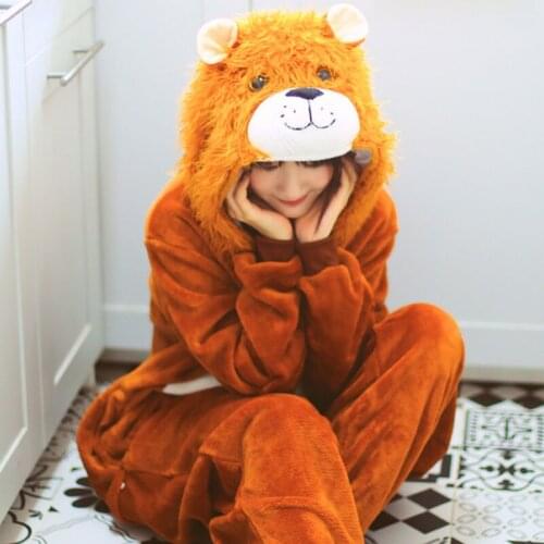 Lion Onesie Pajamas Animal Kigurumis Overalls Women Girl Unisex Sleep Wear Pajama Party Suit Adult Winter Flannel Outfit