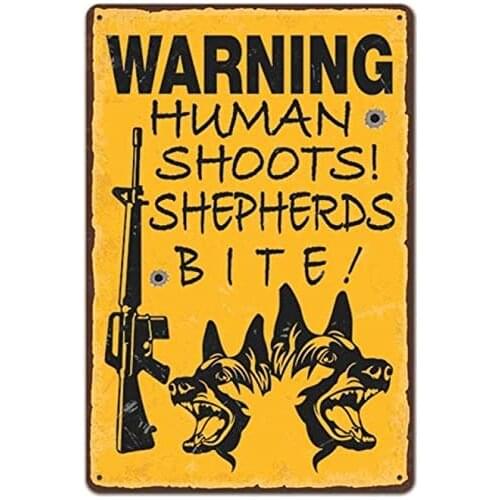 Warning Dog Vintage Style Metal Sign Iron Painting for Indoor & Outdoor Home Bar Coffee Kitchen Wall Decor 8 X 12 Inch