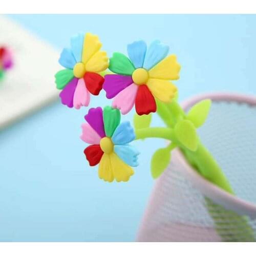 48PCS Colorful Daisy Flower Silicone Gel Pens 7-Color Lucky Flower Swing Signature Pen Kawaii School Supplies Stationery