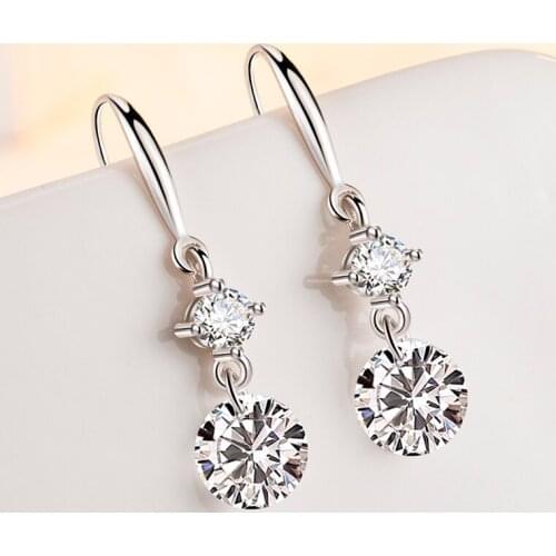 KOFSAC Trendy 925 Sterling Silver Earrings For Women Wedding Party Jewelry Shiny Zircon Simple Round Earring Girl Accessories