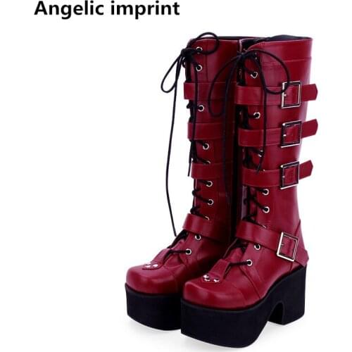 Angelic imprint mori girl Women motorcycle punk boots lady high heels lolita shoes woman princess dress party pumps rivets 33-47