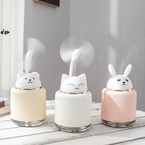 3 in1 USB Air Humidifier Fan 300ML Ultrasonic Cool-Mist Adorable Mini Humidificador With LED Light Mini USB Fan for Home Office