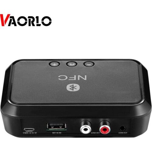 VAORLO Stereo Audio Bluetooth Receiver USB Playback 3.5MM AUX RCA Jack NFC Smart Connect Wireless Adapter For Car Home Speaker
