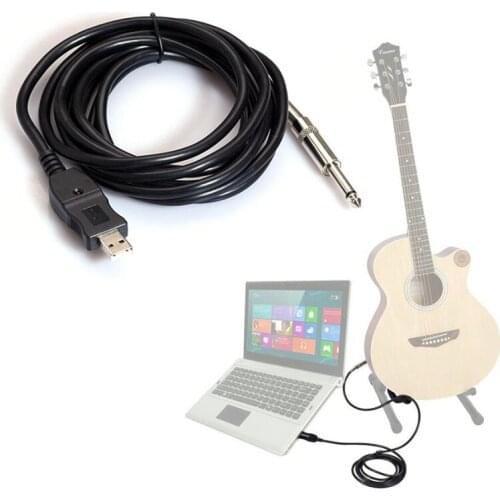 W780 3m Guitar Bass 1/4'' 6.3mm Jack To USB Connection Instrument Cable Adapter USB Guitar Cable