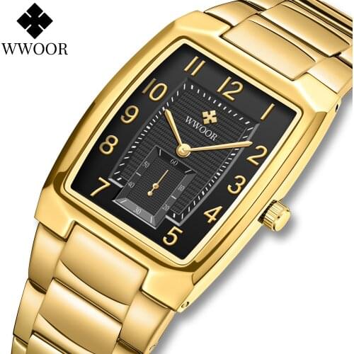 WWOOR New Design Stainless Steel Mens Watches Top Brand Luxury Gold Wristwatch For Men Waterproof Quartz Clock Relogio Masculino