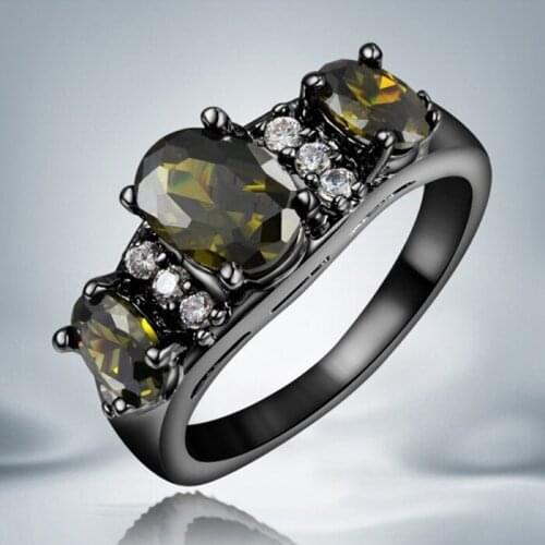 YINHED Unique Black Gold Filled Jewelry Ring 3pcs Egg Shape Green Cubic Zirconia CZ Wedding Rings for Women ZR037