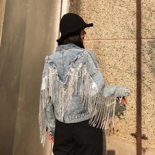 2021 Spring and Autumn Fringed denim jacket womens short loose top Y816