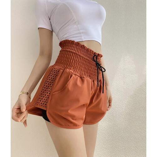 SALSPOR Summer Double Layer Dot Sport Shorts Women Tummy Control Lace Up Yoga Shorts Girl Gym Quick Drying Fitness Short Pants