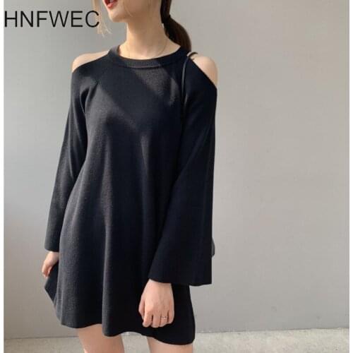 2020 autumn winter women kintted dresses vintage new Korean style Halter loose big long sleeve clothes famale K318