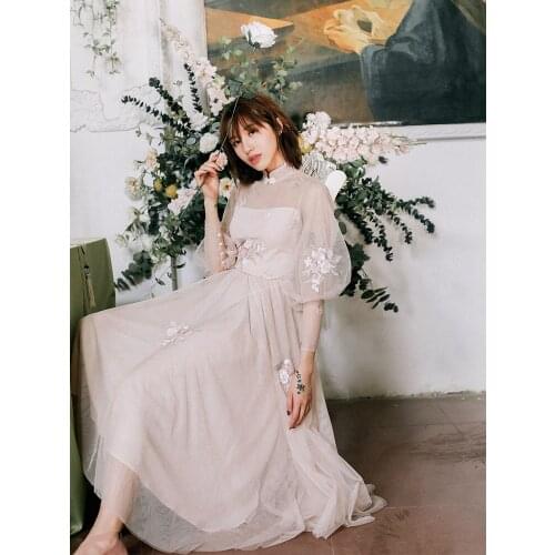 2020 Women Spring Vintage Elegant Slim Midi Luxury Sequined Embroidery Flowers Mesh Long Dress Womens Clothing