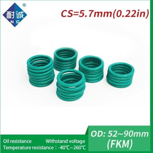 1PC/lot Rubber Ring Green FKM O ring Seals Thickness 5.7mm OD52/55/60/62/65/70/75/80/85/90mm Rubber O-Rings Fuel Washer
