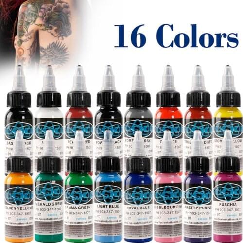 16 Colors Eternal Tattoo Ink Pigment Body Art Tattoo Set Beauty Paints Permanent Makeup Art 30ml /bottle for Eyebrow/Body Makeup