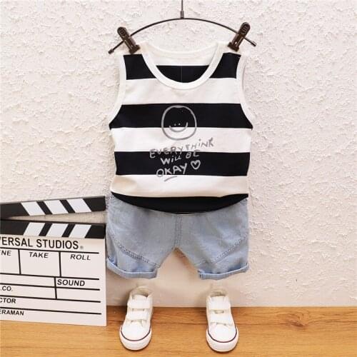 2021 Children New Summer Sport Clothes Baby Girls Boys Cartoon Strips Vest Shorts 2Pcs/Set Kids Infant Outfit Toddler Clothing