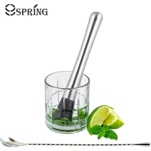 2Pcs Stainless Steel Cocktail Muddler Bar Spoon Set Barware DIY Drink Muddler Long Twisted Mixing Spoon Stirrer Mixer Bar Tools