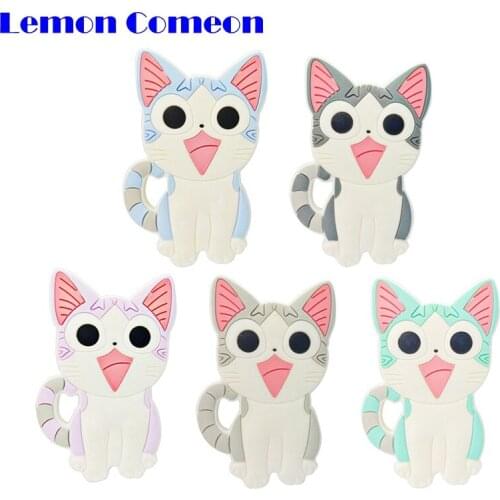 Lemon Comeon 5pcs Food Grade Silicone Teether Cartoon Animal Cat DIY Accessories Tiny Rod Baby Teething Products Wholesale