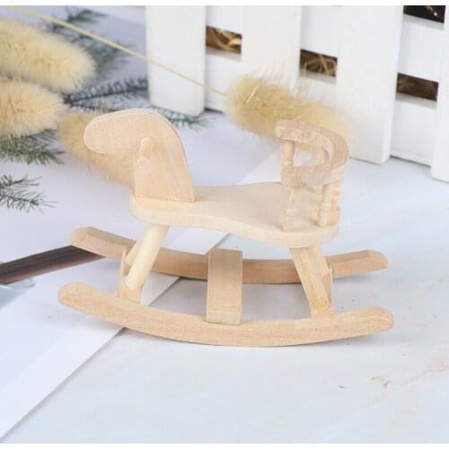 1:12 Doll House Accessories Toys for Children Dollhouse Miniature Wooden Rocking Horse Chair Nursery Room Furniture