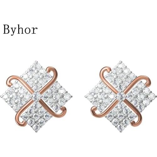 Byhor Solid 14K White/Yellow+White/Rose+White Gold 1.14ct H/SI Natural Diamond Stud Earrings Women Cерьги Fine Jewelry сережки