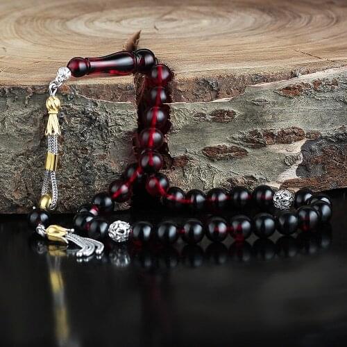 Natural Fiery Amber Gold Plated 925 Silver Tassel 33 Beads For Prayer Tasbih Rosary Men Women Meditation Jewelry From Turkey