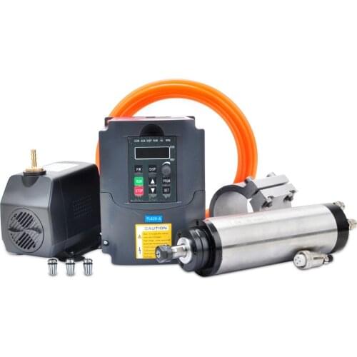 2020 New 1.5kw water-cooled spindle ER11 110V/220V+Inverter+ 65mm clamp+water pump+5m pipe+13pcs collet For wood milling machine