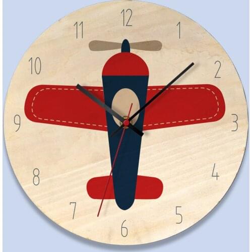 Childrens room wooden wall clock Mediterranean 11-inch cartoon printing wall watch round mute holiday gift wall decoration