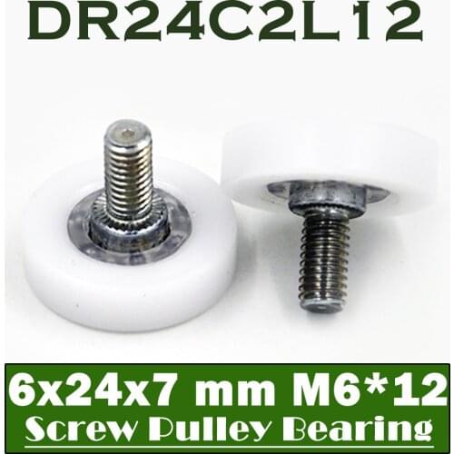 DR24C2L12 Screw Pulley Bearing 6*24*7 mm ( 2 PCS ) Doors and Windows Roller Mute Wheel POM 636 M6*12 Plastic Covered Bearings