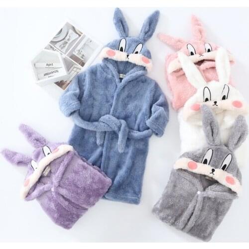 Girls and Boys Flannel Thick Bathrobes Small and Medium-sized Childrens Baby Plush Nightgown Childrens Clothing